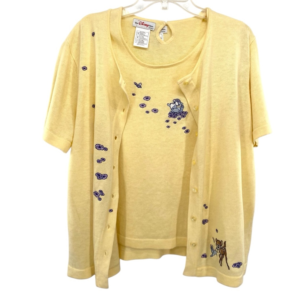 Disney Yellow Two-Piece Sweater Cardigan Set with Purple Accent Embroidery